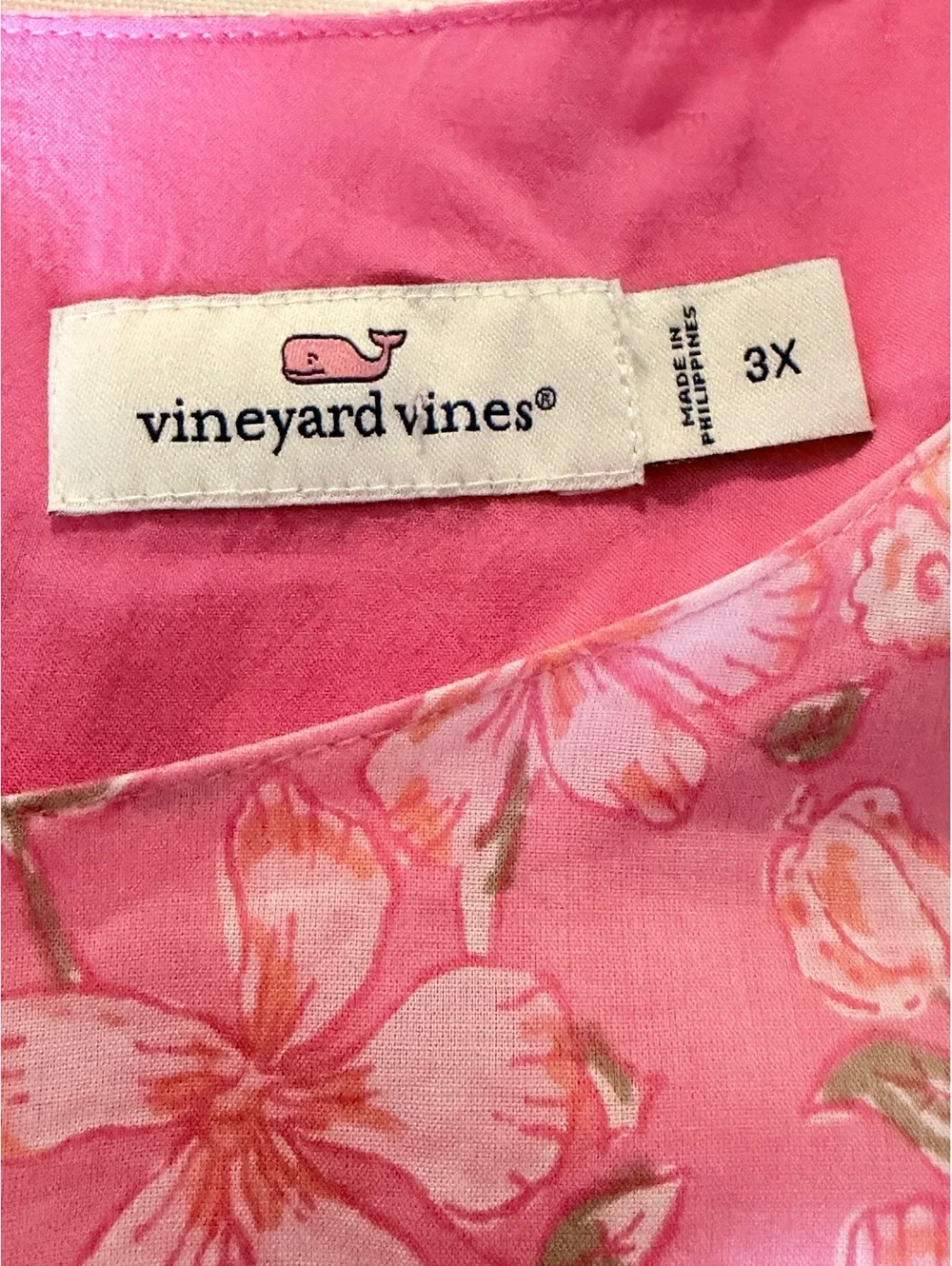 Vineyard Vines Women's 3X Pink Floral Long Sleeve Dress Cotton Rayon Blend